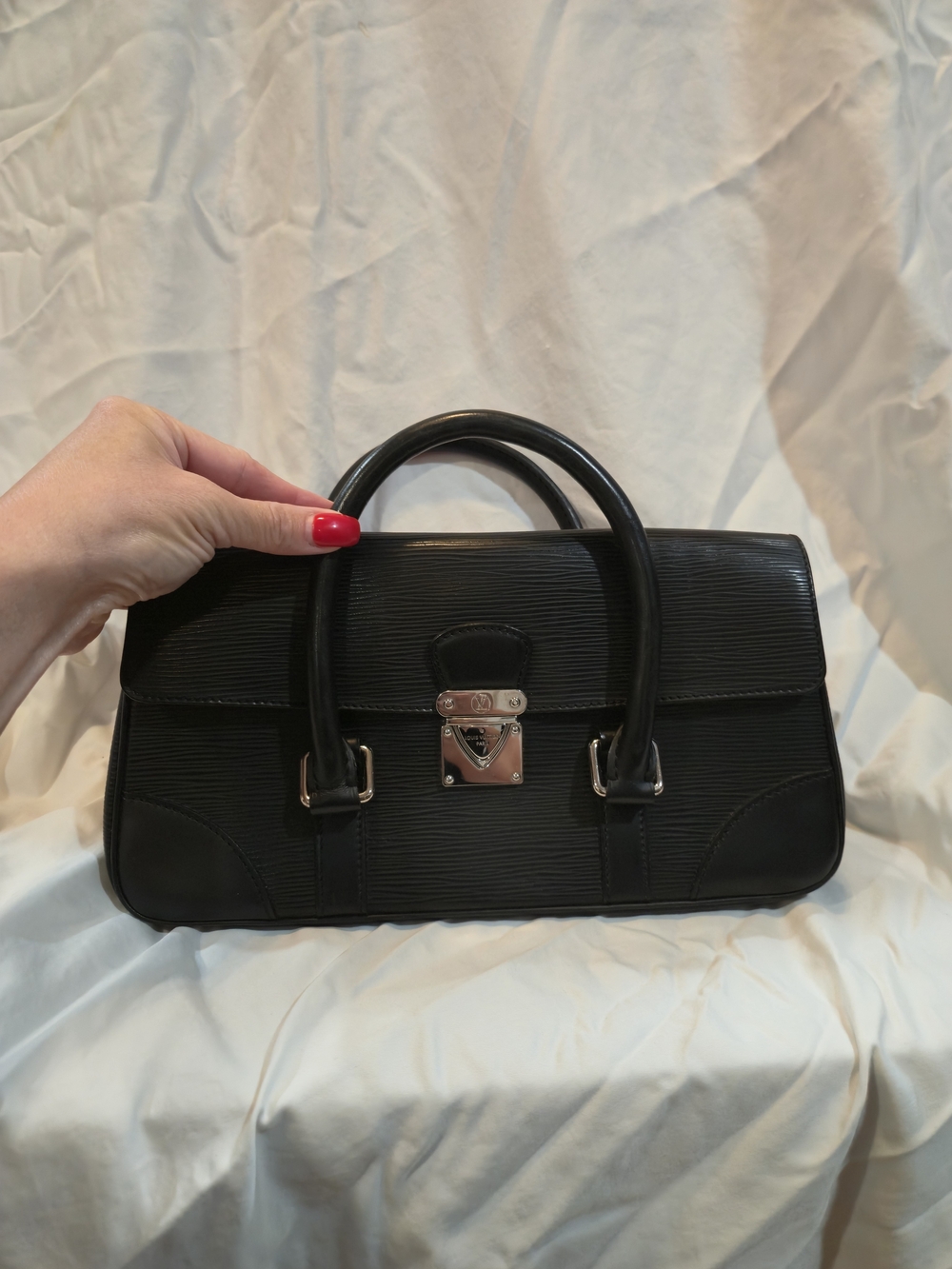 Louis Vuitton Epi Segur PM Black Top-Handle Satchel with Silver Hardware